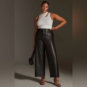 Maeve Anthropologie Colette Wide Leg High Rise Cropped Vegan Leather Pants 20W